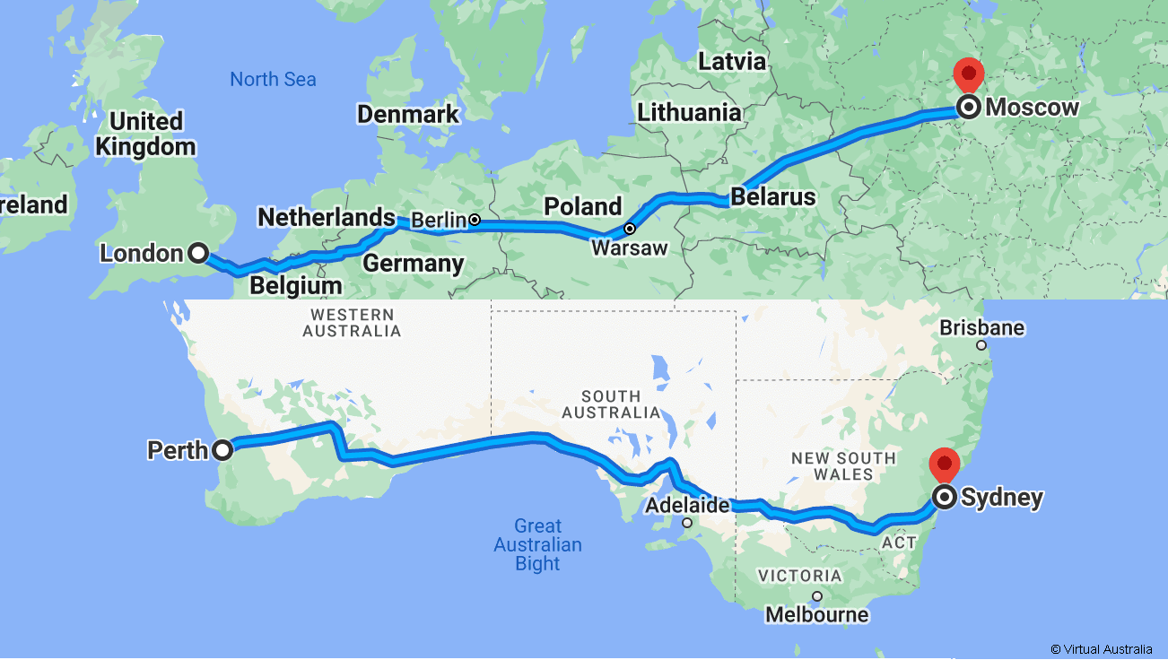 Perth to sydney vs London to Moscow