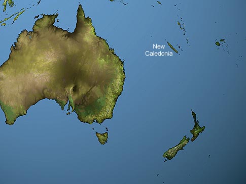 Australasia map including New Caledonia