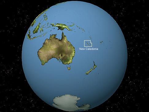 Globe map showing New Caledonia's position