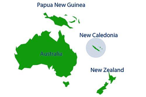 Australasia map including New Caledonia