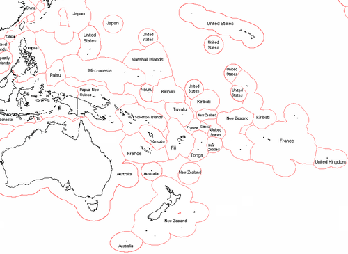 A Political map of Oceania showing who administers or owns what islands in 