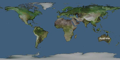 World map showing Australia