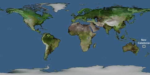 World map showing New Caledonia